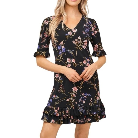 CeCe Garden Flora Ruffled Hem Floral‎ Dress Size Small Feminine Romantic - Picture 1 of 16